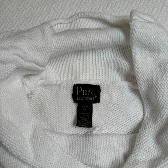 Pure Handknit 100% Cotton White Cowl Neck Pullover Sweater Button Front Size S/M - Picture 7 of 9